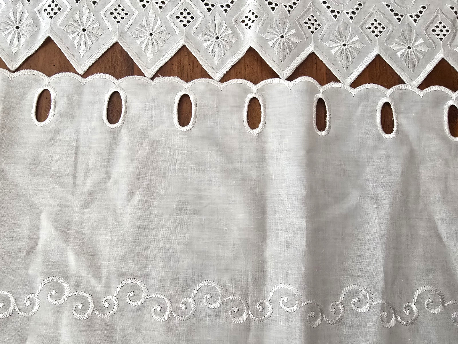 2 white curtain panels Grommet Eyelet Embroidered Edge needs hemmed ROMANCE