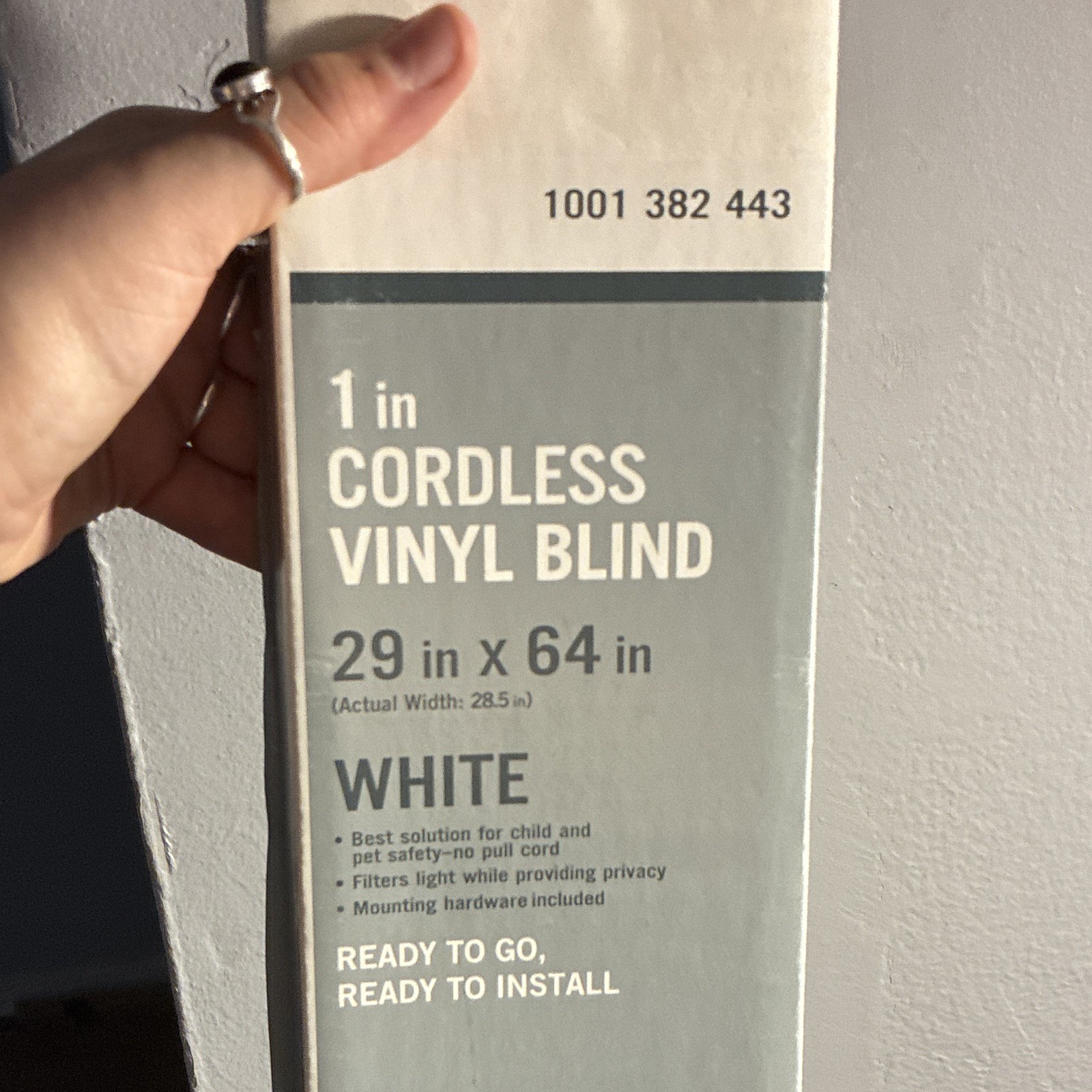 Cordless Vinyl Horizontal Blinds 29 in x 64 in White Light Filtering