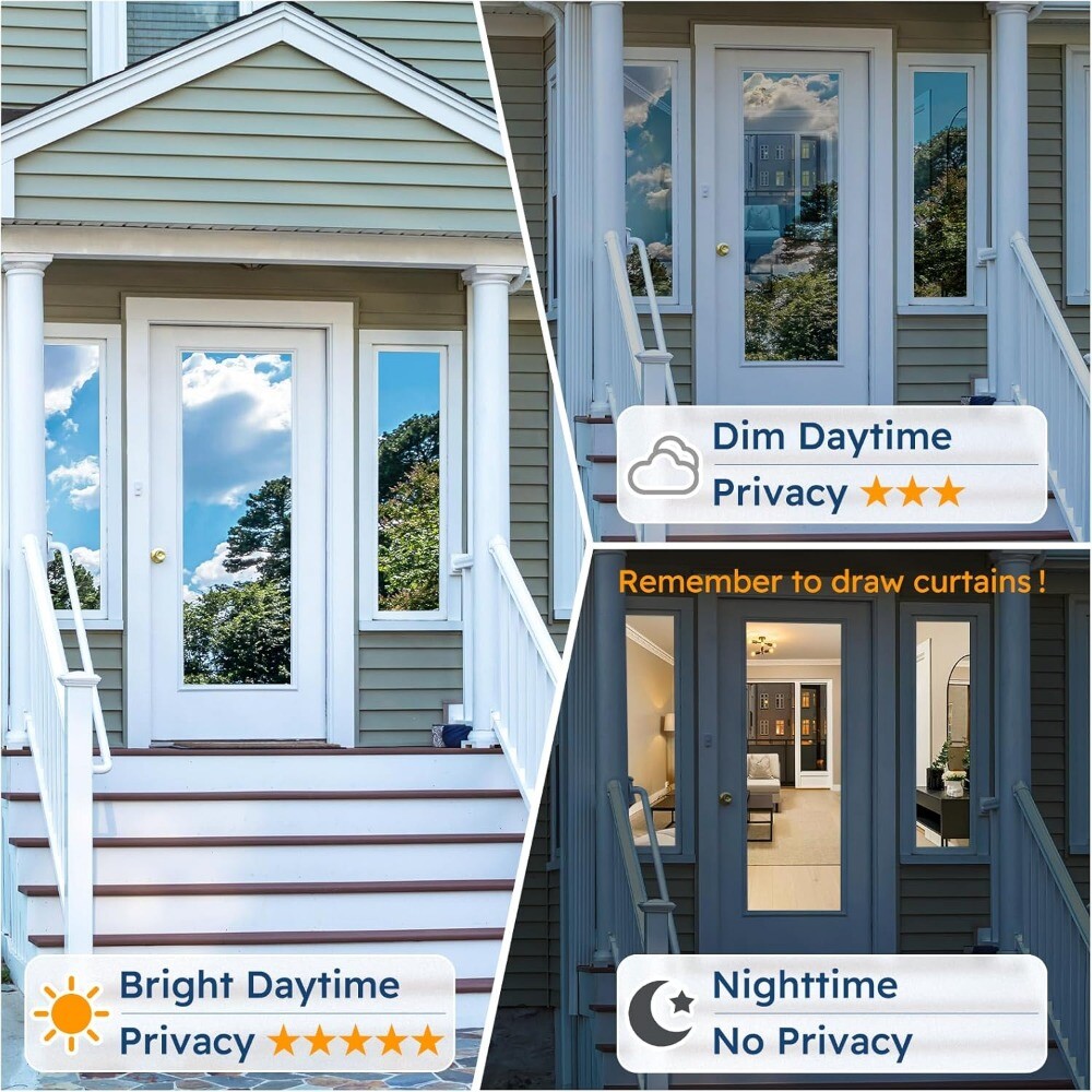 rabbitgoo Tint One Way Mirror Window Film UV Blocking Reflective Removable Home
