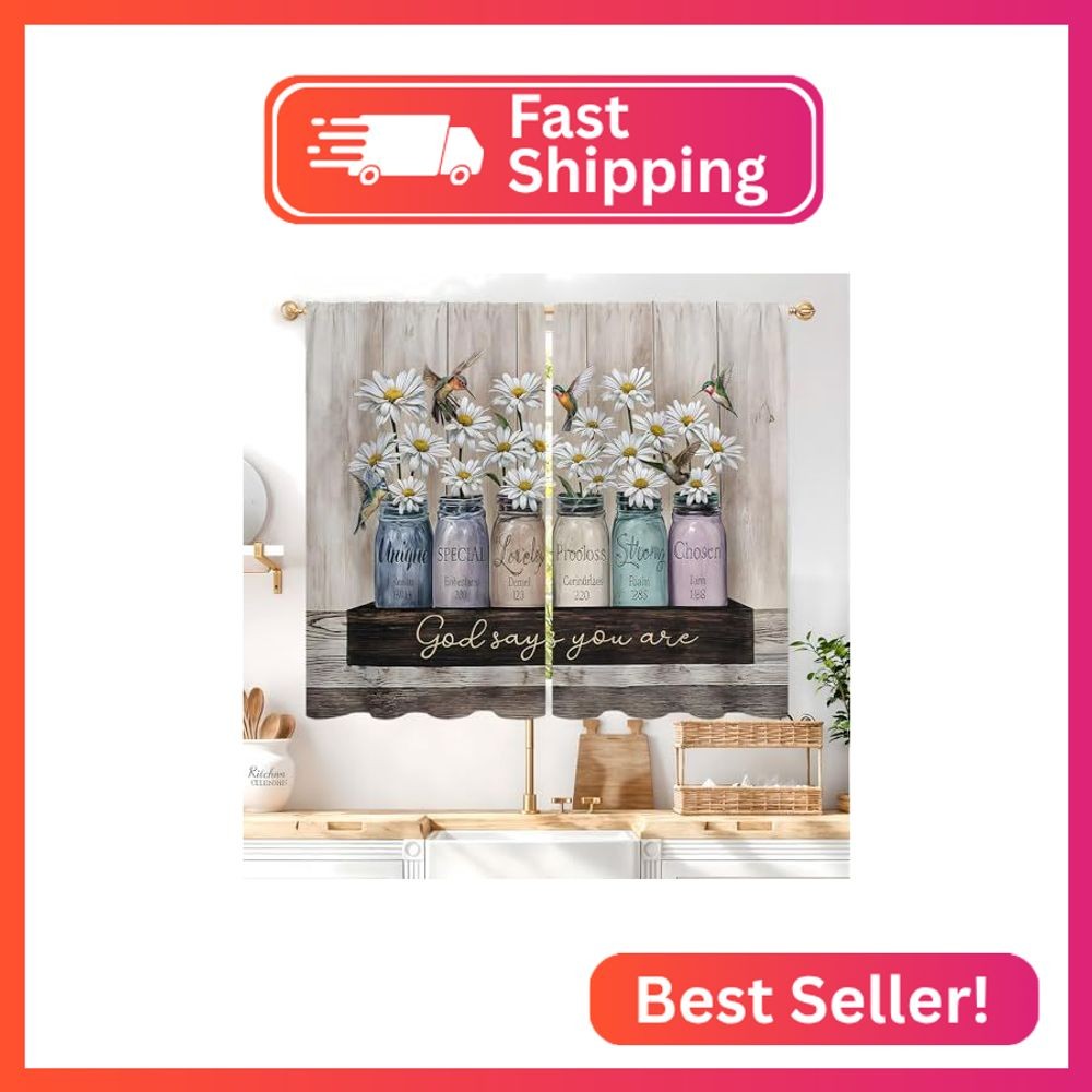 Famiffty Rustic Flower God Says You are Inspirational Bible Kitchen Curtain 27.5