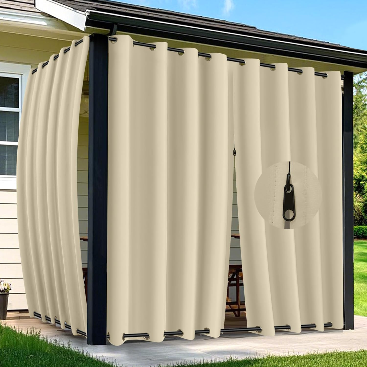 Arfntevss Outdoor Curtains for Patio Waterproof 2 Panels Blackout Curtains 84 in
