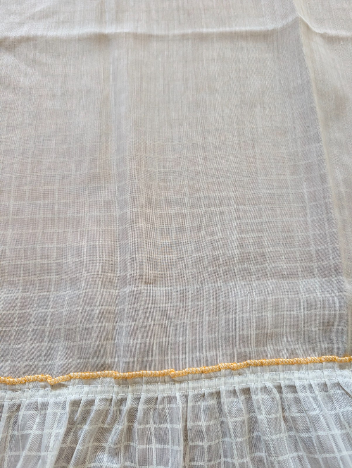 Vintage 1970’s Cafe Curtain Panels Yellow & White Checkered Lace Kitschy Cottage