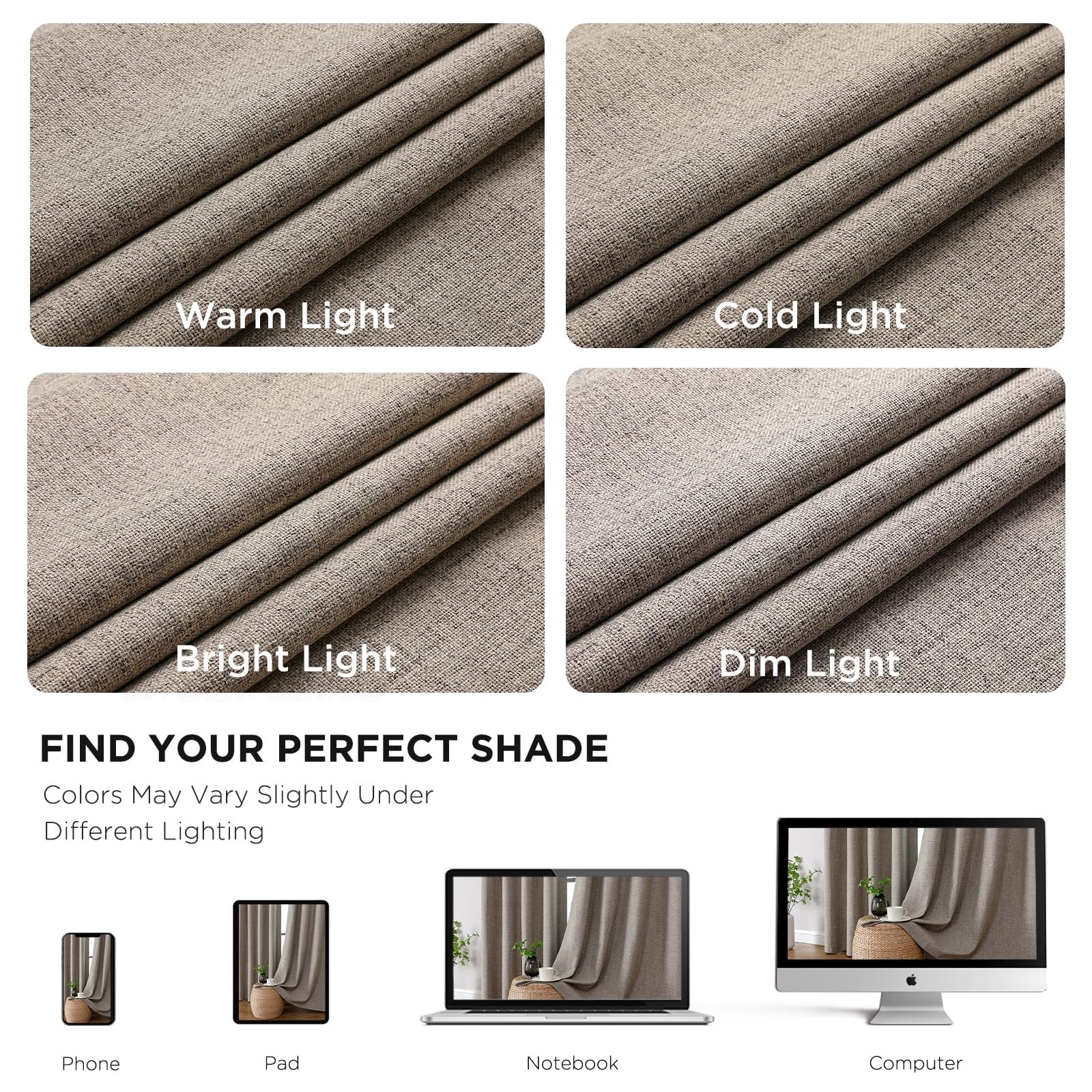 100% Blackout Window Curtains 84 inches Long 2 Panels Set, Faux Linen Look Th…