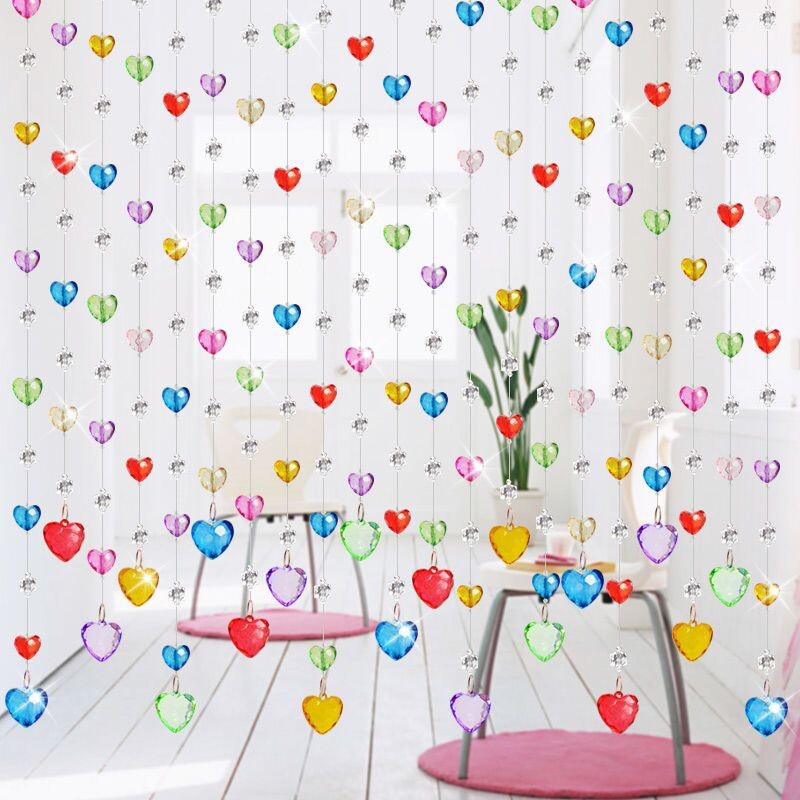 Shiny Crystal Door Curtain Heart Shaped Beading Self Adhesive Hanging Partition