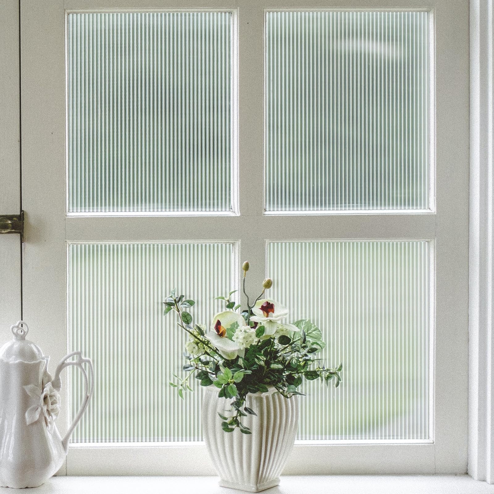 Decorative Reeded Glass Window Film Frosted Privacy Vinyl, for Bathroom Office