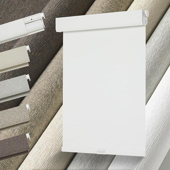 No Drill Light Filtering Roller Shades Cordless Linen Fabric White Window Blinds