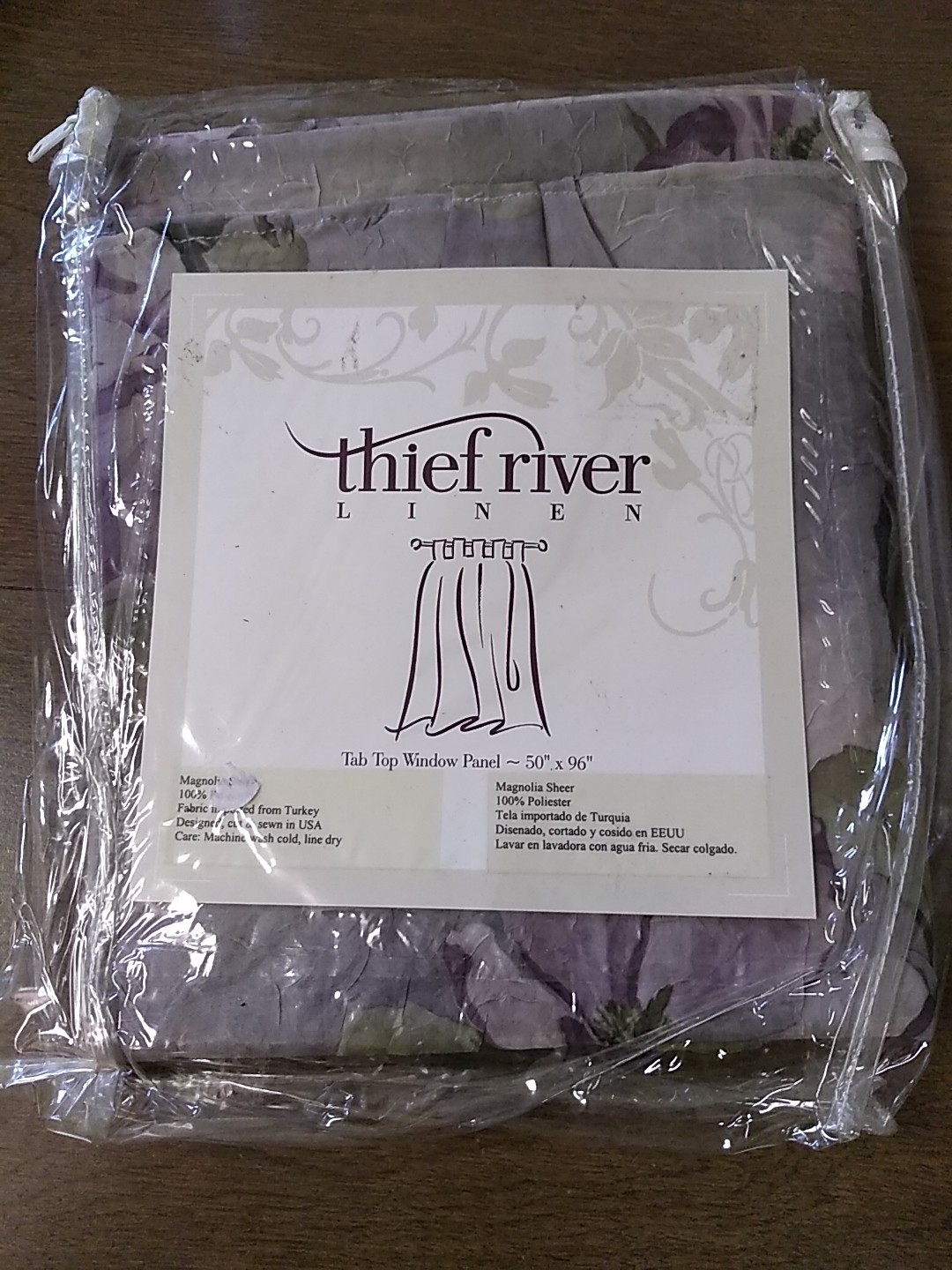 Curtain 50×96″ – NOS “Thief River Linen” Tab Top Window Panel Magnolia Sheer