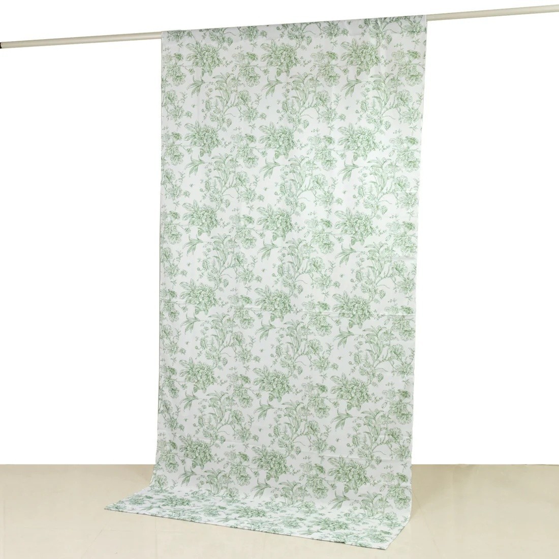 White Dusty Sage 5ft x 10ft French Toile Polyester Backdrop Curtain Rod Pockets