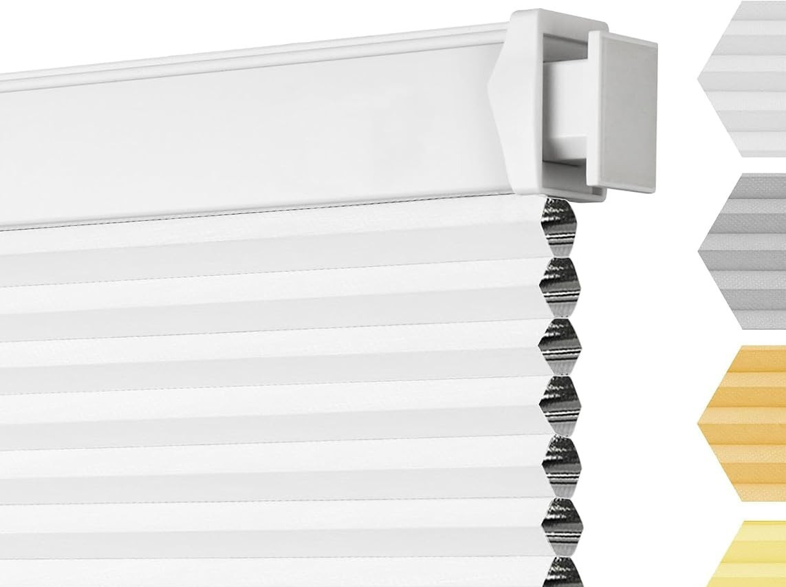 Grandekor Cordless White No Drill Cellular Shades 34″W x 64″H Blackout Honeycomb