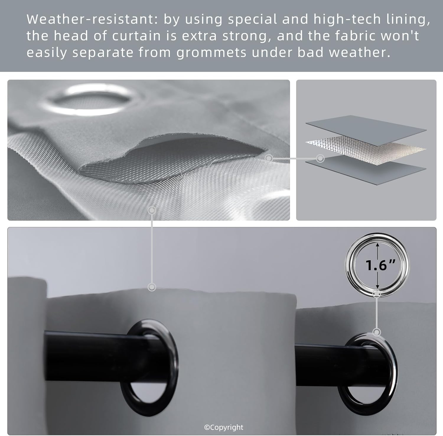 Water Resistant Outdoor Patio Curtain Darkening Thermal Insulated Indoor Curtain