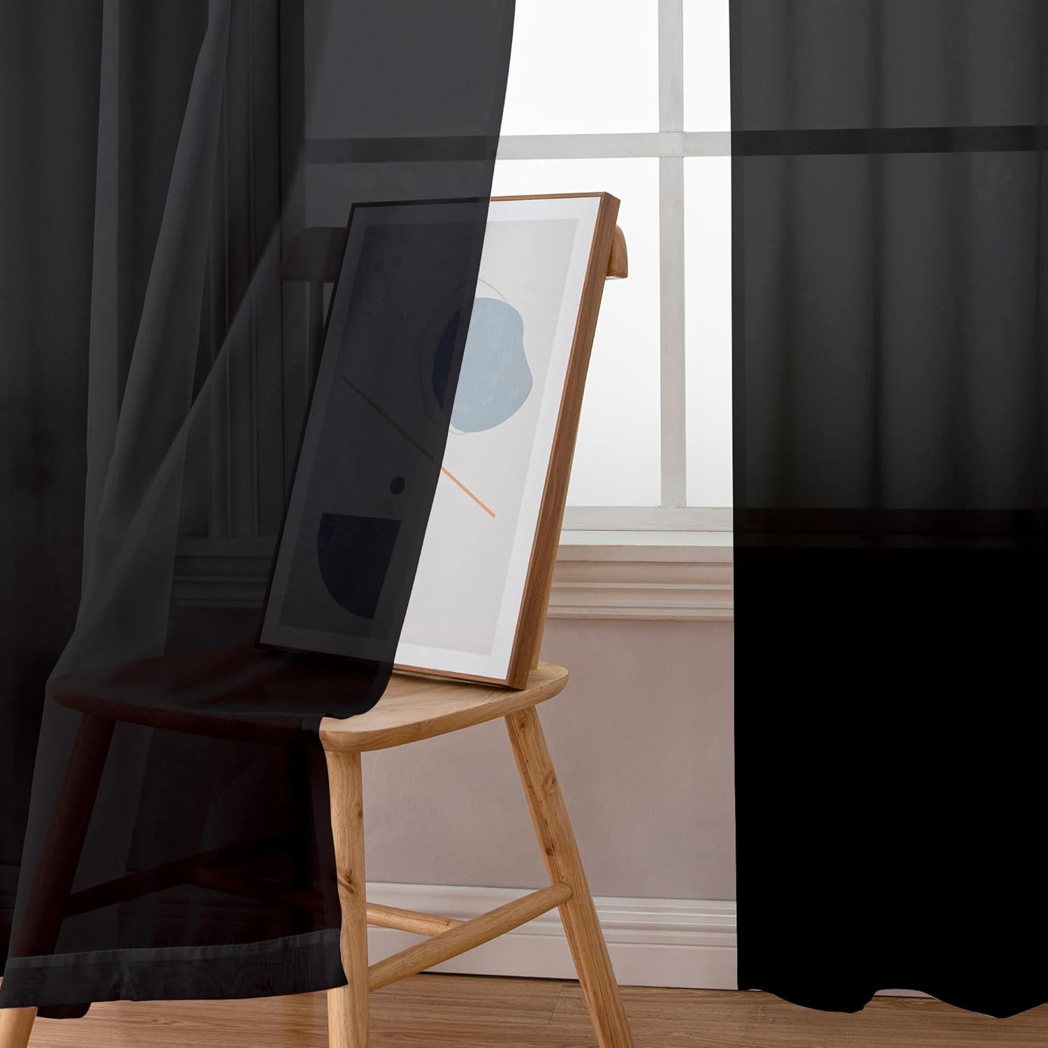 Rod Pocket Top Solid Voile Sheer Curtains for Bedroom, 54 Inch Length Drapes Set