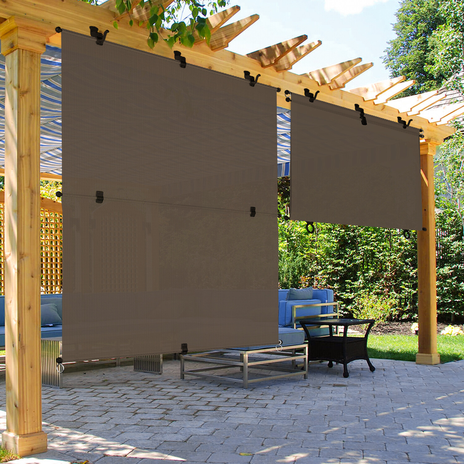 Outdoor Brown Roll up Shade Foldable Curtain For Patio Porch Pergola Balcony