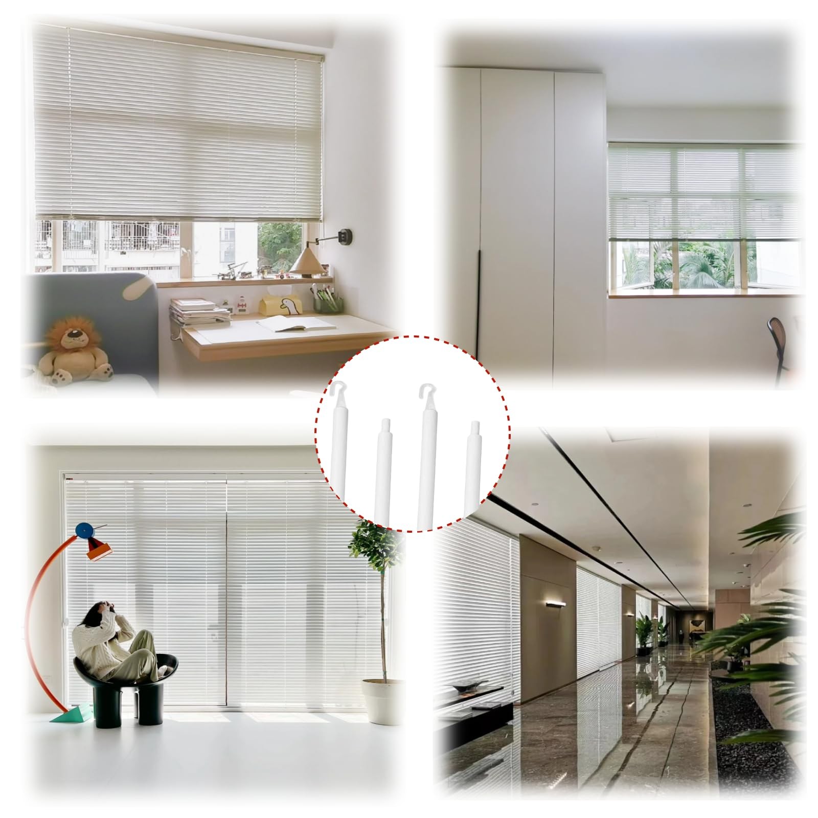 24 Inch Plastic Blind Rods, Foldable Blind Wand , White, 2 Pack with Hook, Li…