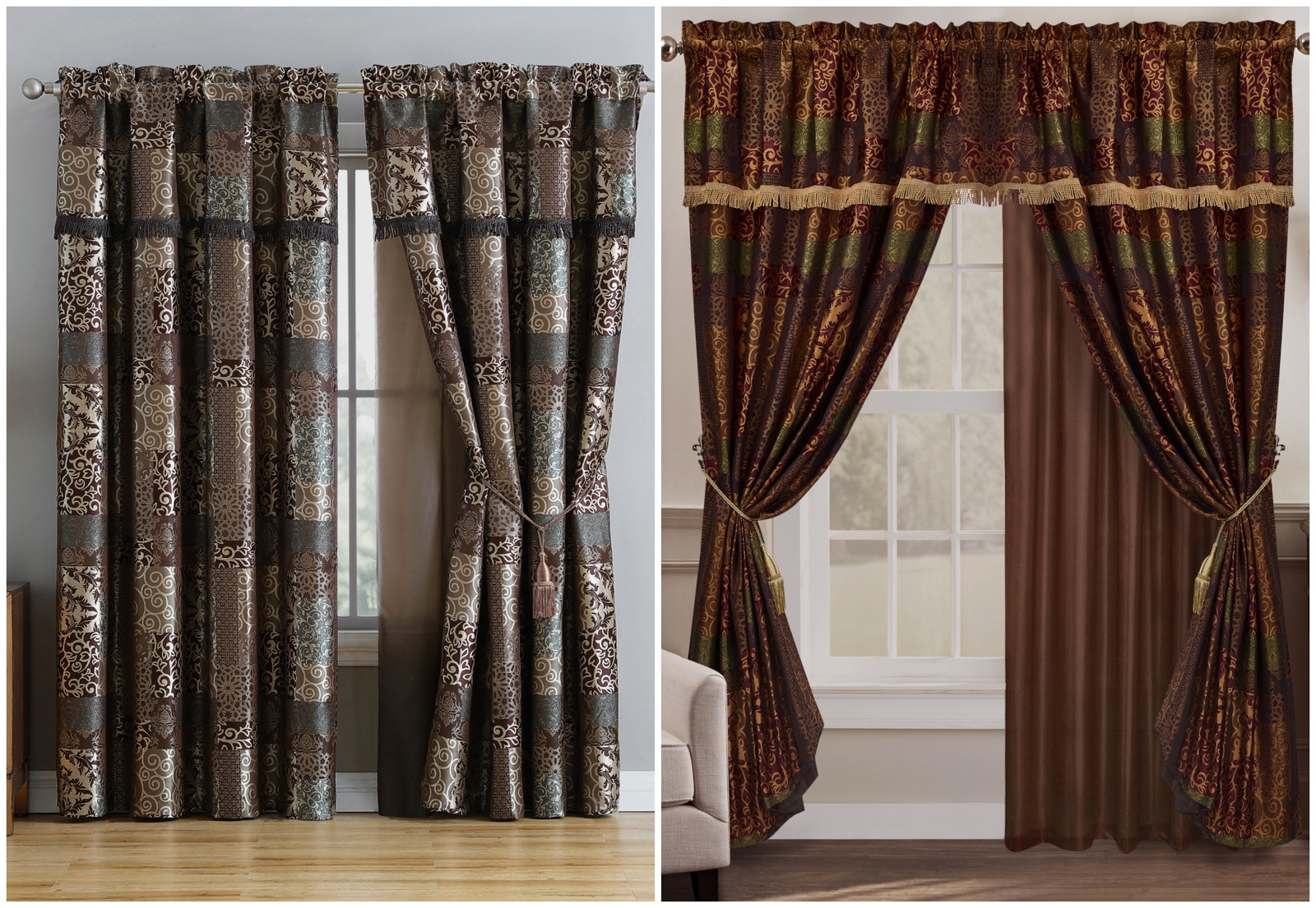 Chezmoi Collection Amelia 4-piece Floral Jacquard Patchwork Window Curtain Set