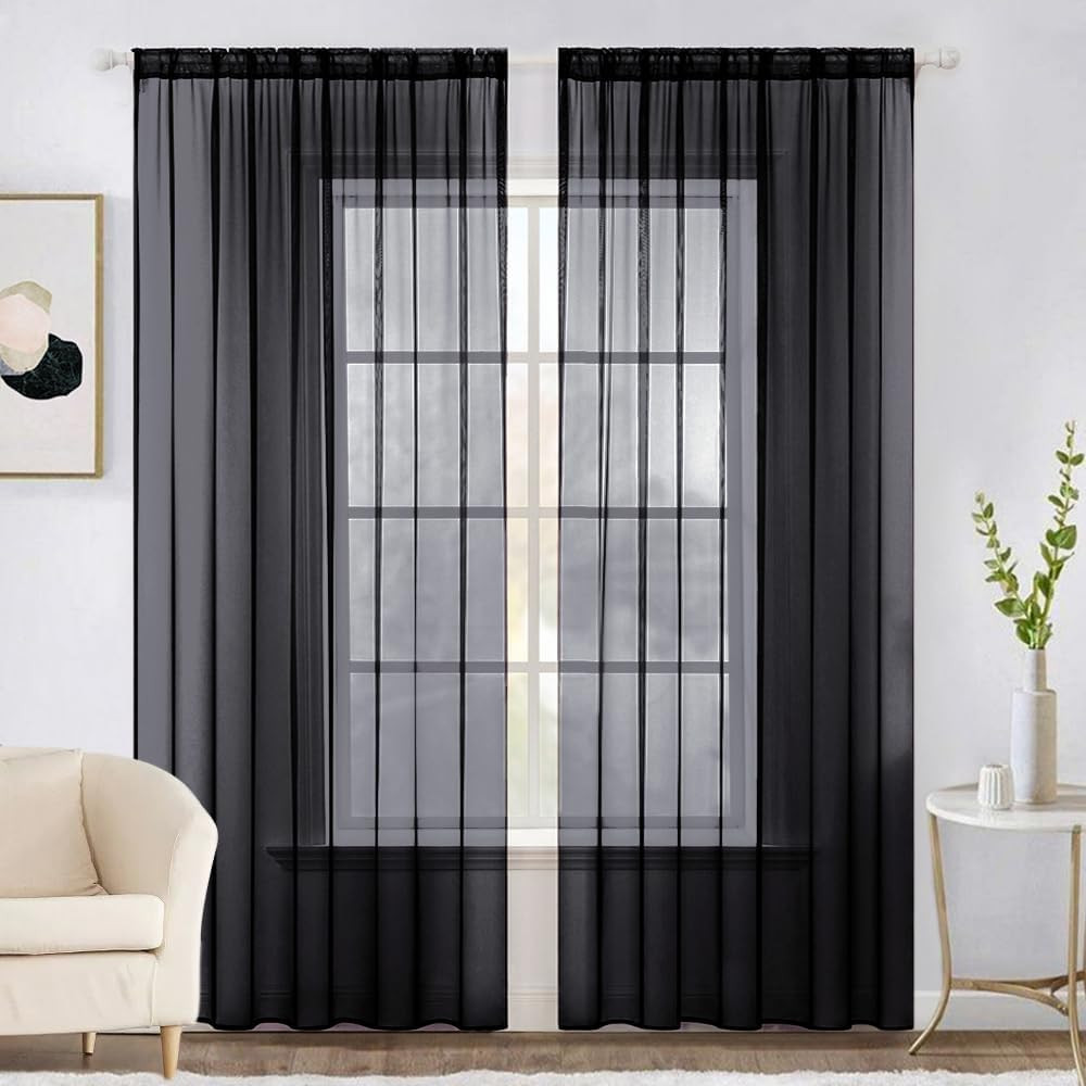 2 Panels Solid Color Sheer Window Curtains Elegant Halloween Window Voile Panels