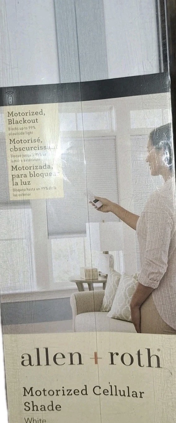 allen + roth 52″ x 72″ Motorized White Cordless Cellular Shade Blackout Remote