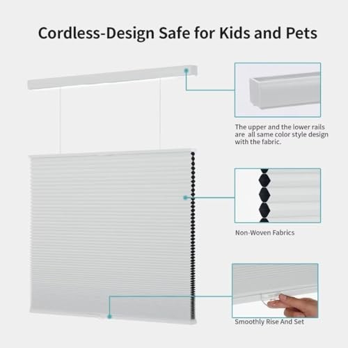 Top Down Bottom Up（TDBU Cellular Shades, 1.5 inch 37″W x 72″H White-blackout