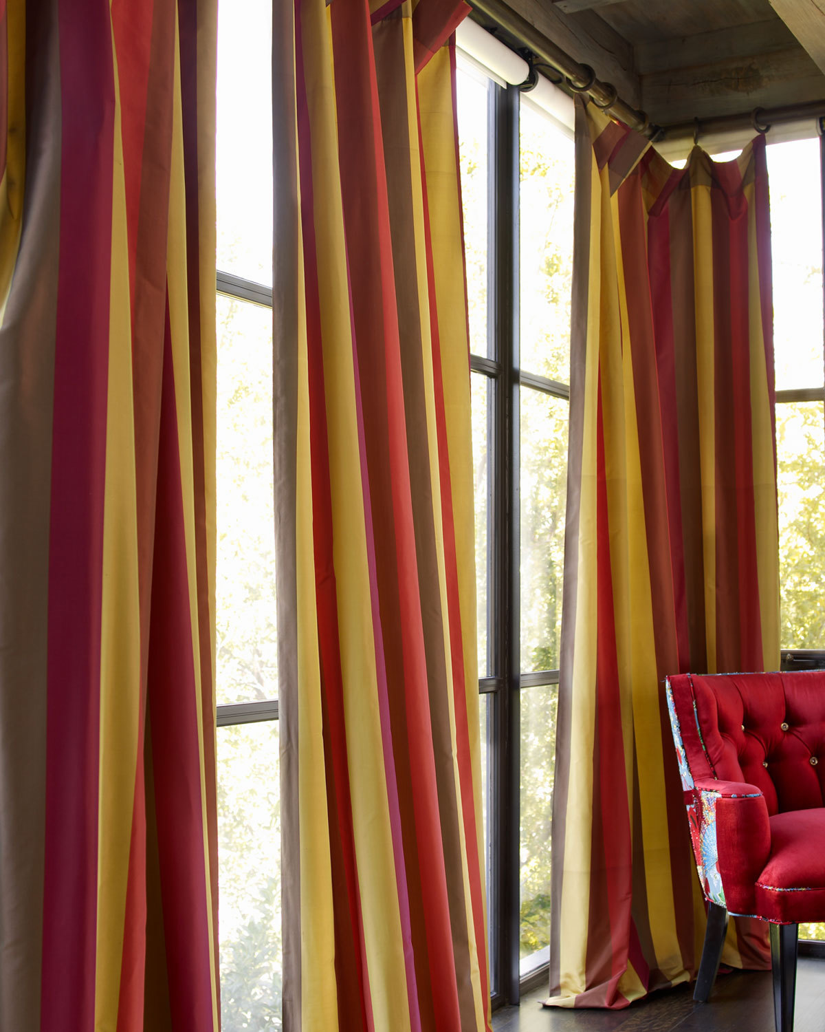 Odessa multi color 100 silk stripe drape as shown on Neiman Marcus sin G2U