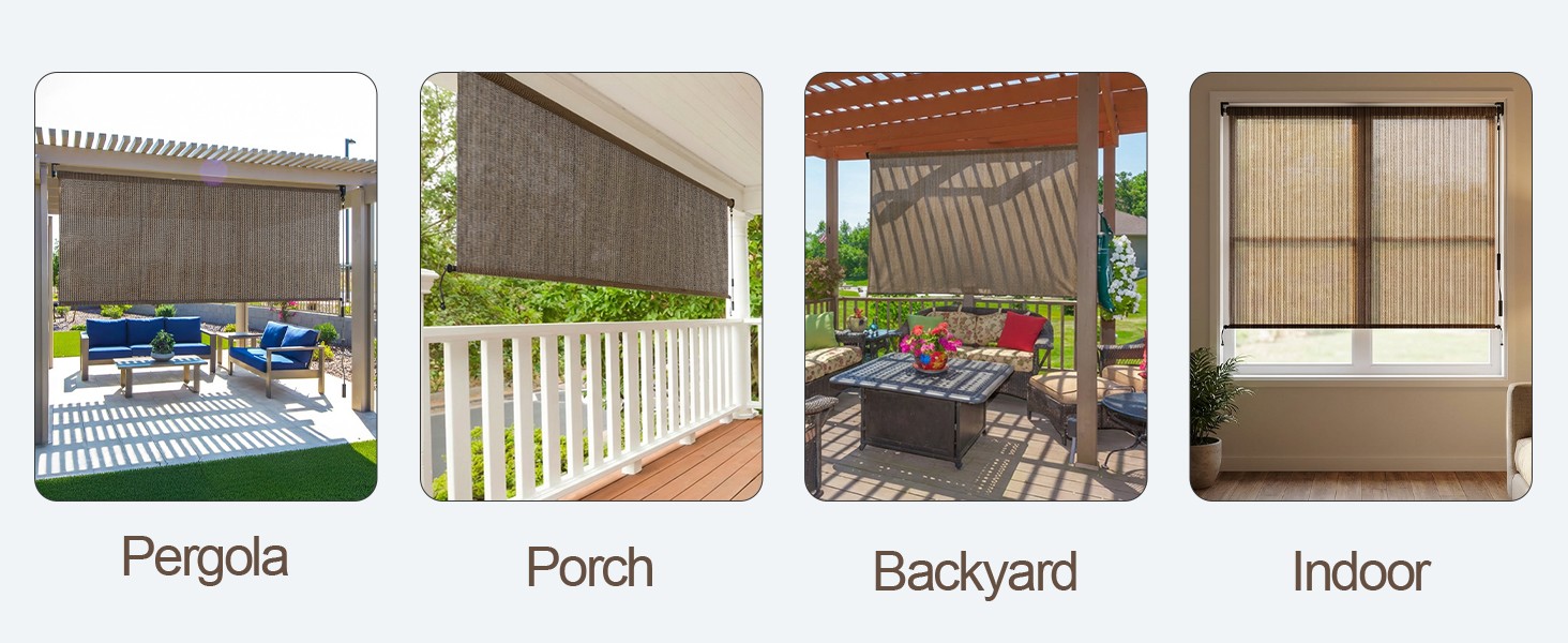 Aoodor Patio Roller Shade 10 x 8 ft HDPE Fabric Outdoor Cordless Roll Up Shade