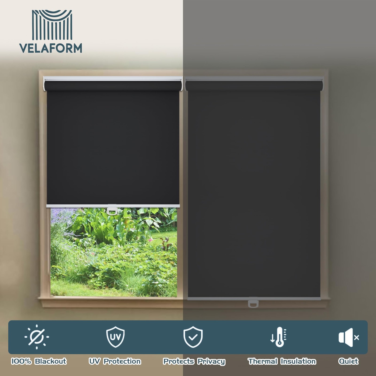 Cordless Window Blinds – UV Protection, Room Darkening & Blackout (48″ W x 72…