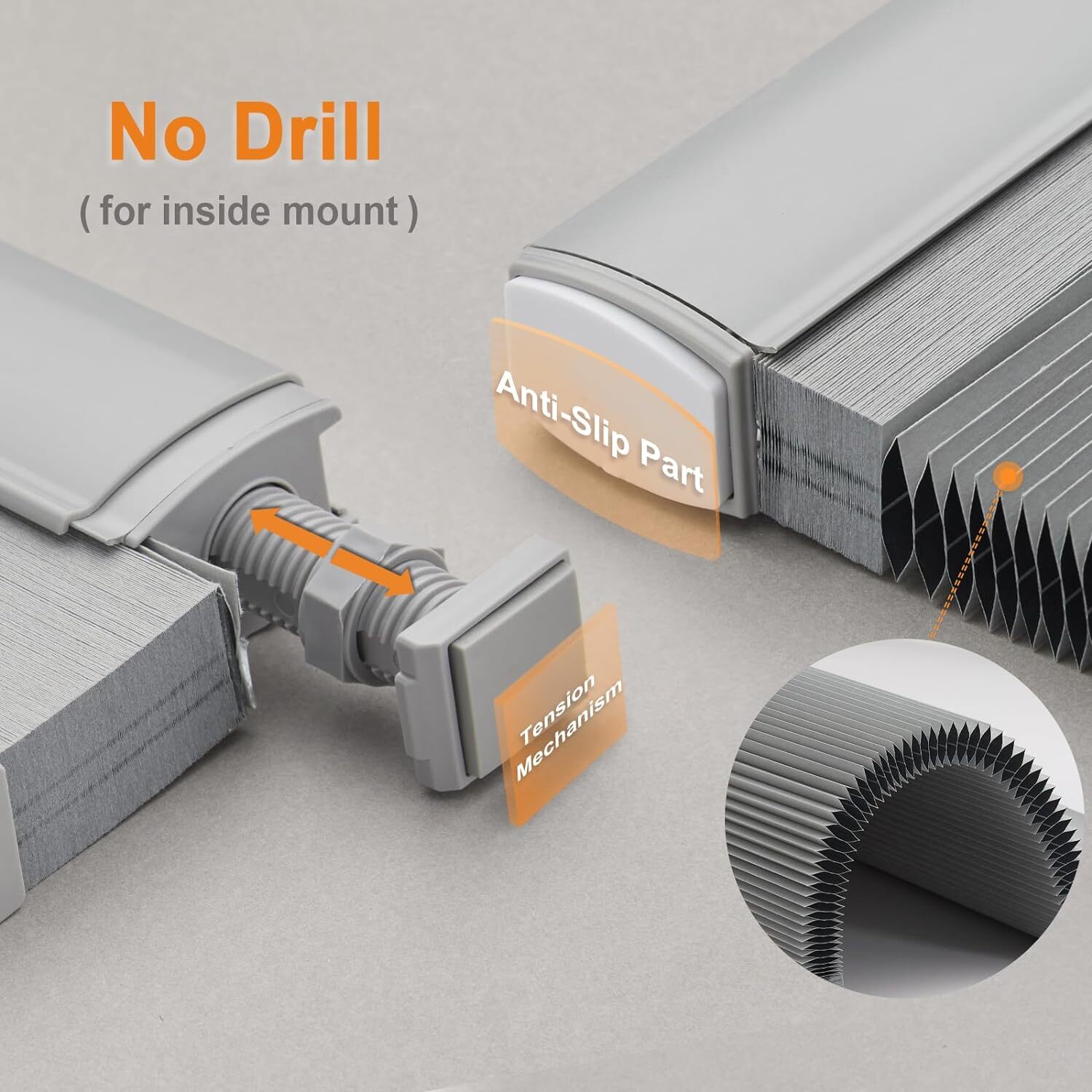 No Screw Installation Clearance Light Filtering Gray Cellular Blinds Honeycomb