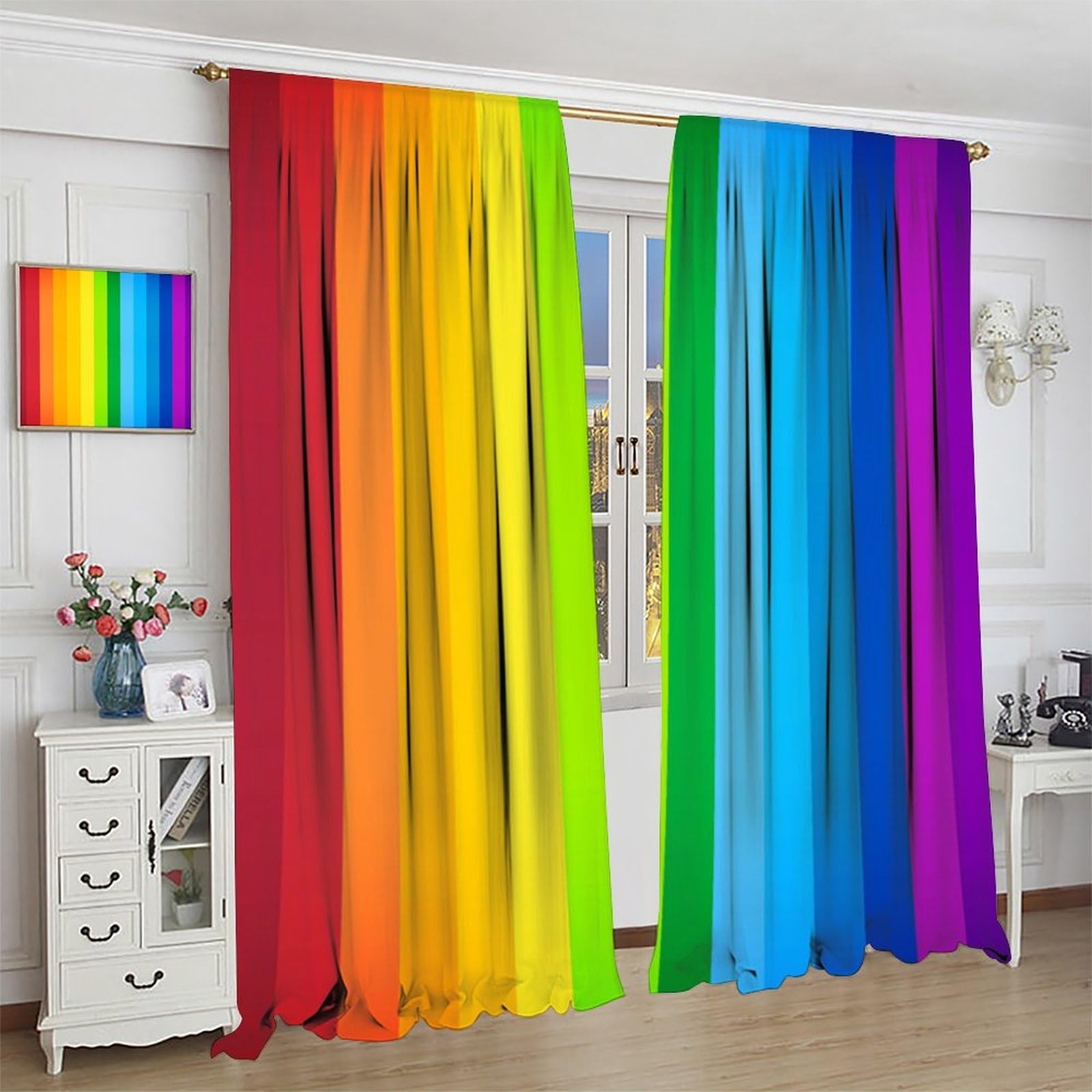 Colored Rainbow Window Curtains for , Abstract Rainbow Perspective Window Tre…
