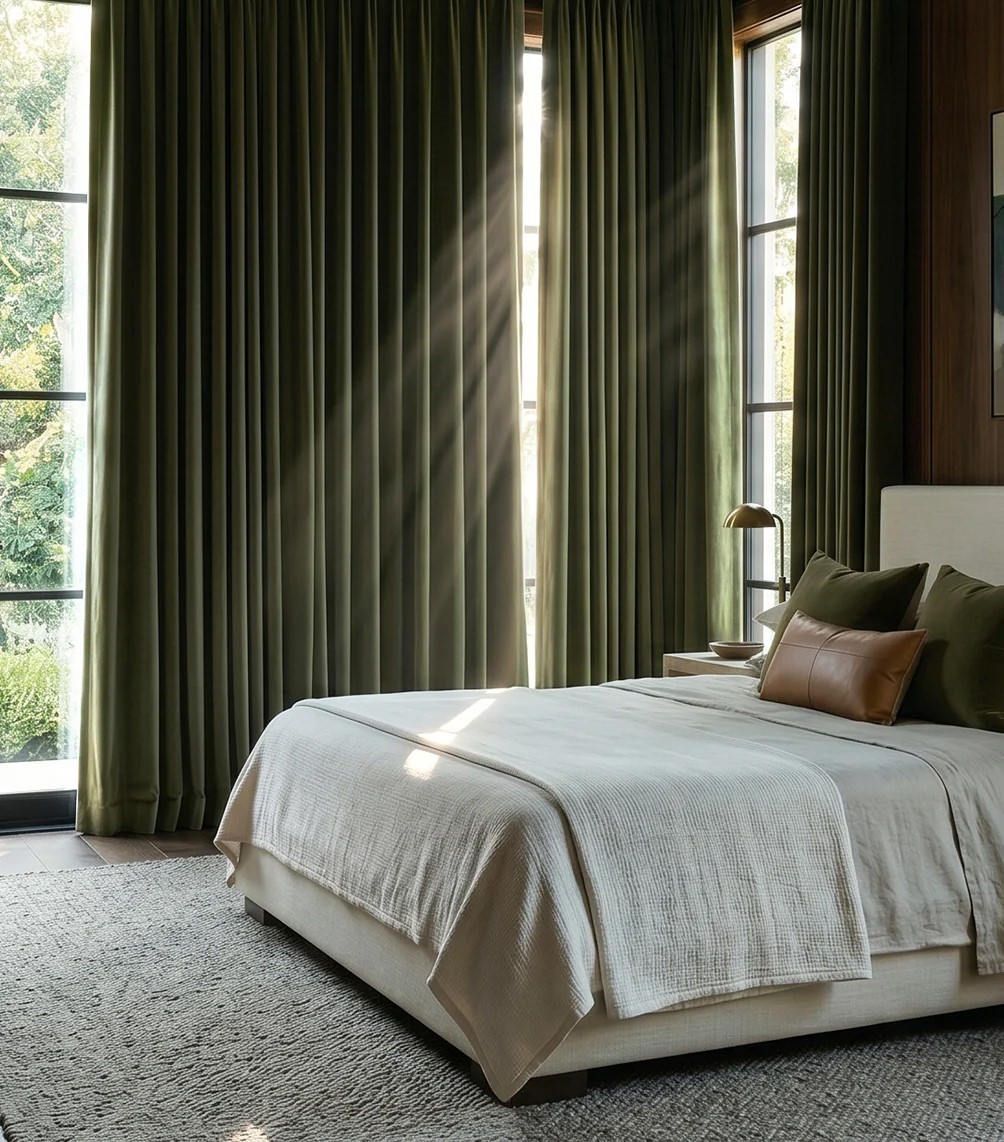 50×84 Olive Green Poly/Rayon Blackout Curtains 2 Panels Thermal Insulated Drapes