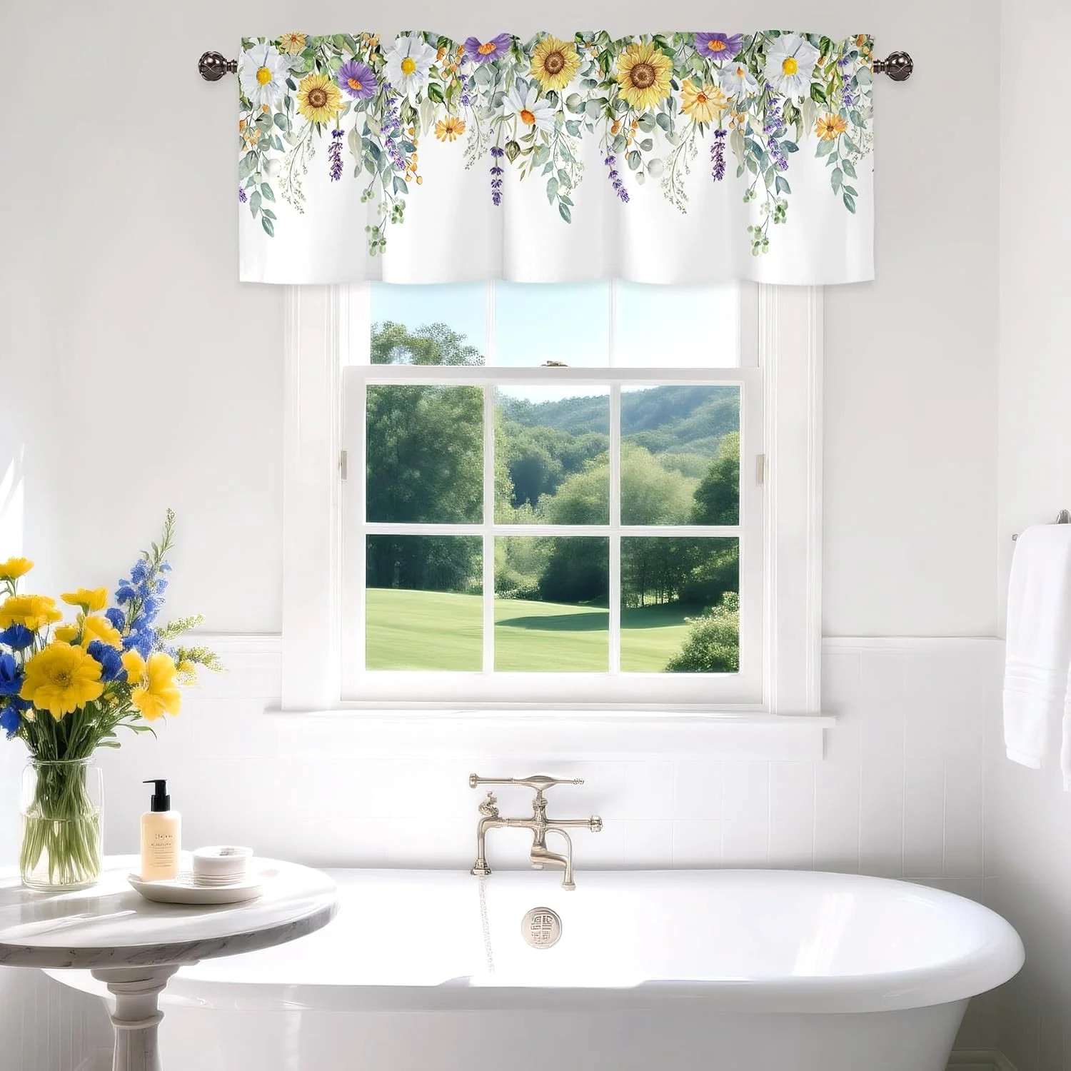 Spring Wildflower Flower Valances for Windows, Rod Pocket 42×12 in | Valance Cur