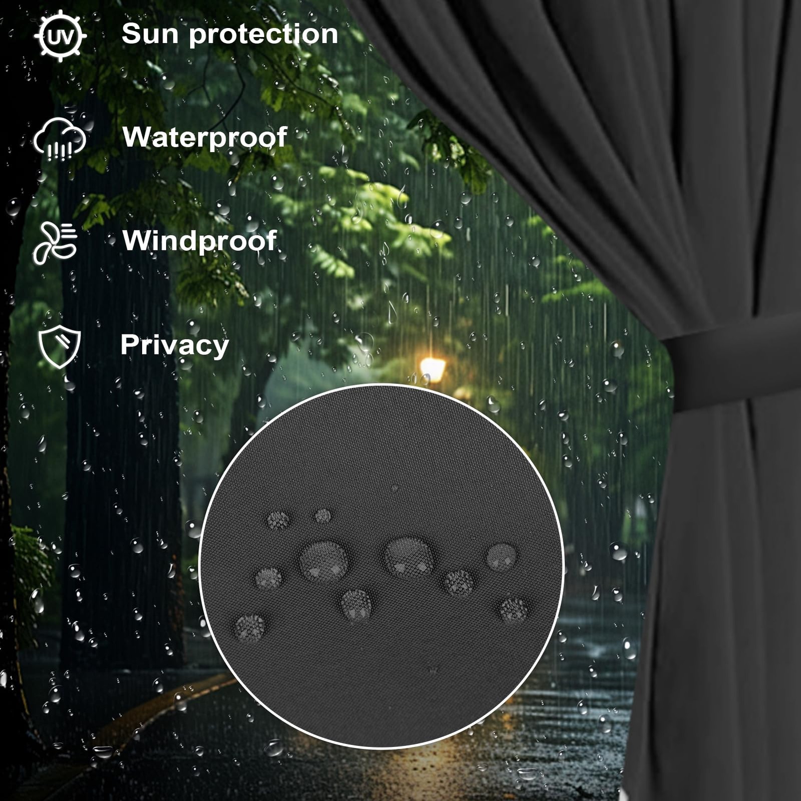 12’x12′ Gazebo Curtains Outdoor Waterproof, Black Universal Replacement Curta…