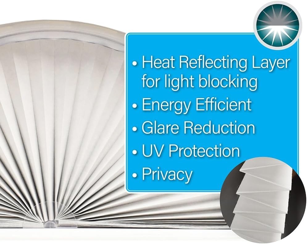 No Tools Arch Light Blocking Pleated Fabric Shade White, 72″ W x 36″ H