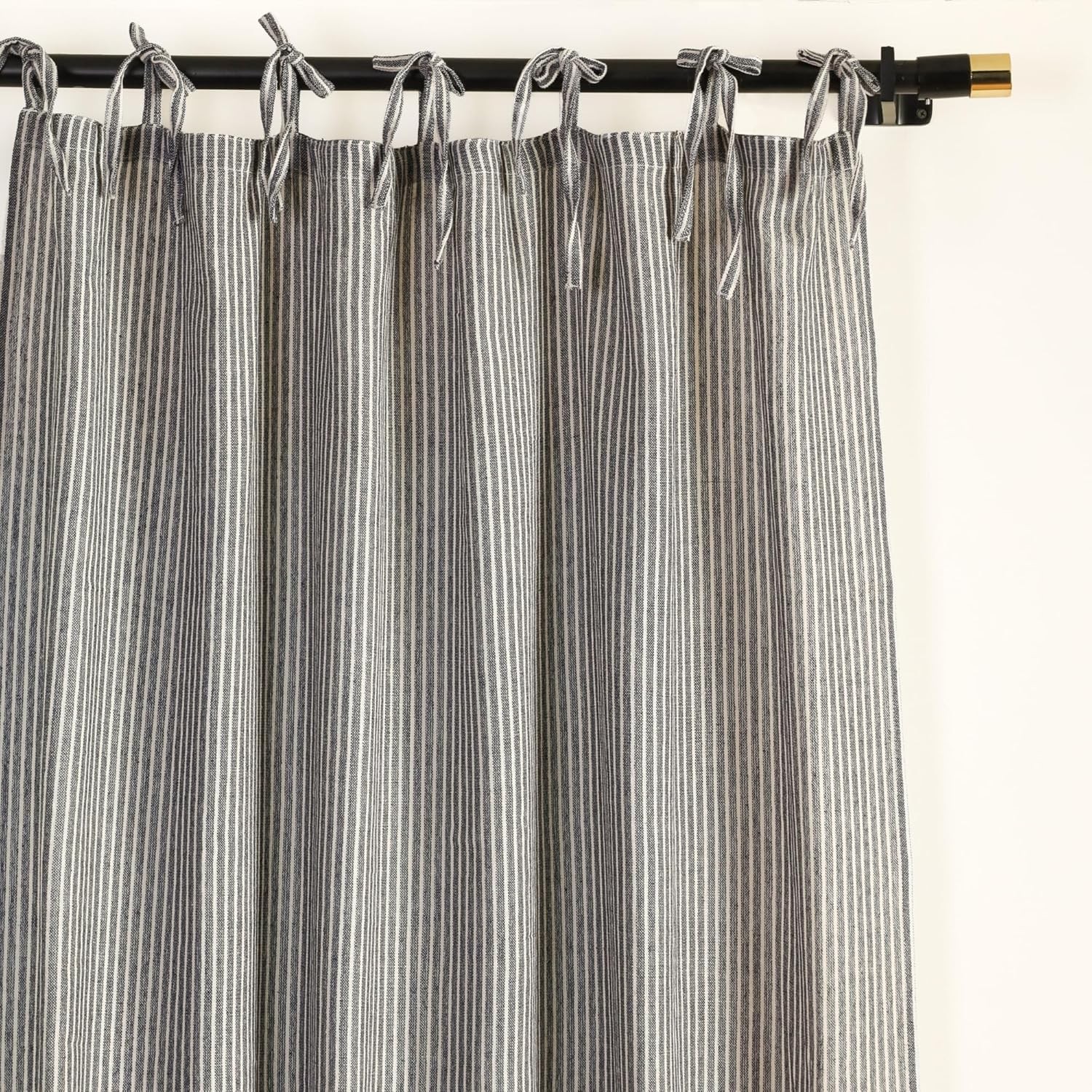 Gauze Striped Curtains Boho Linen Gauze Tie Top Hanging Curtains 2 Panel Set