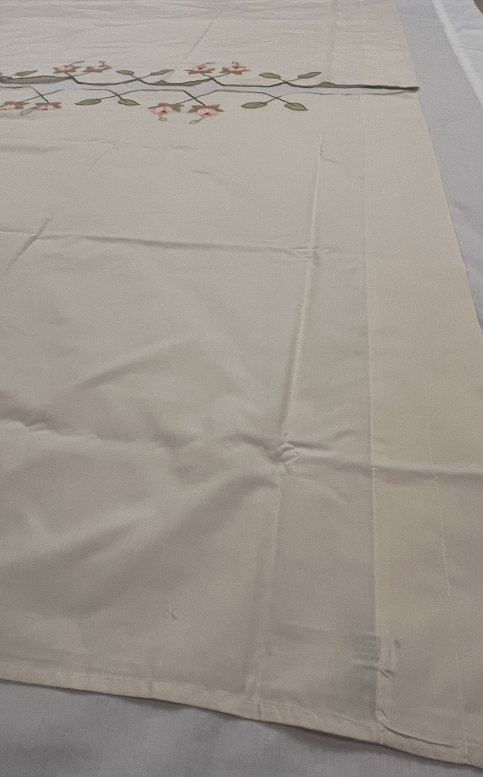 VTG Embroidered Scalloped Curtains Flowers Leaves with Tie Backs 70”x84” Spring