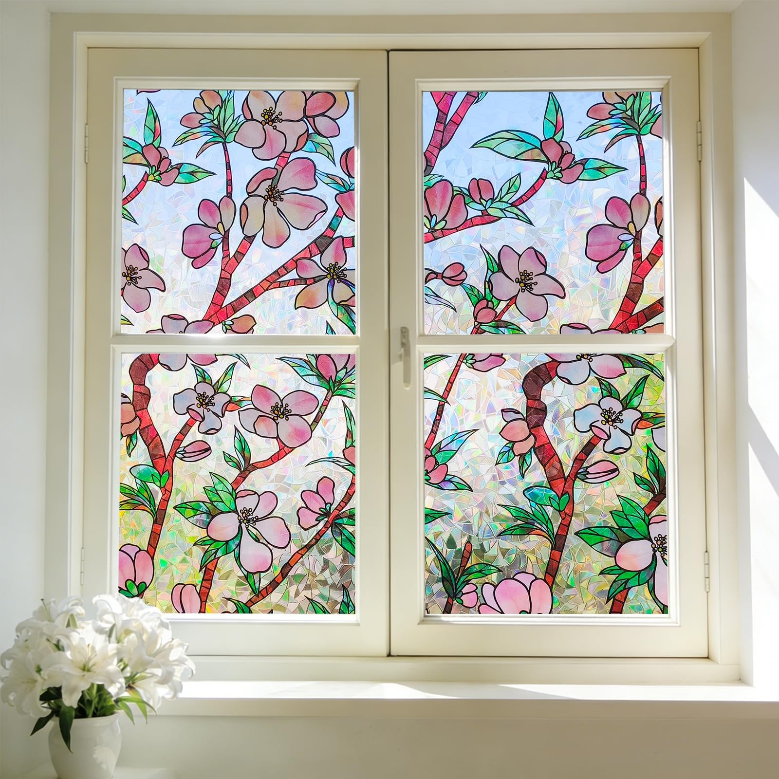 Peach Blossom Static Window Film, Floral Decorative Window Cling, No Glue Pri…