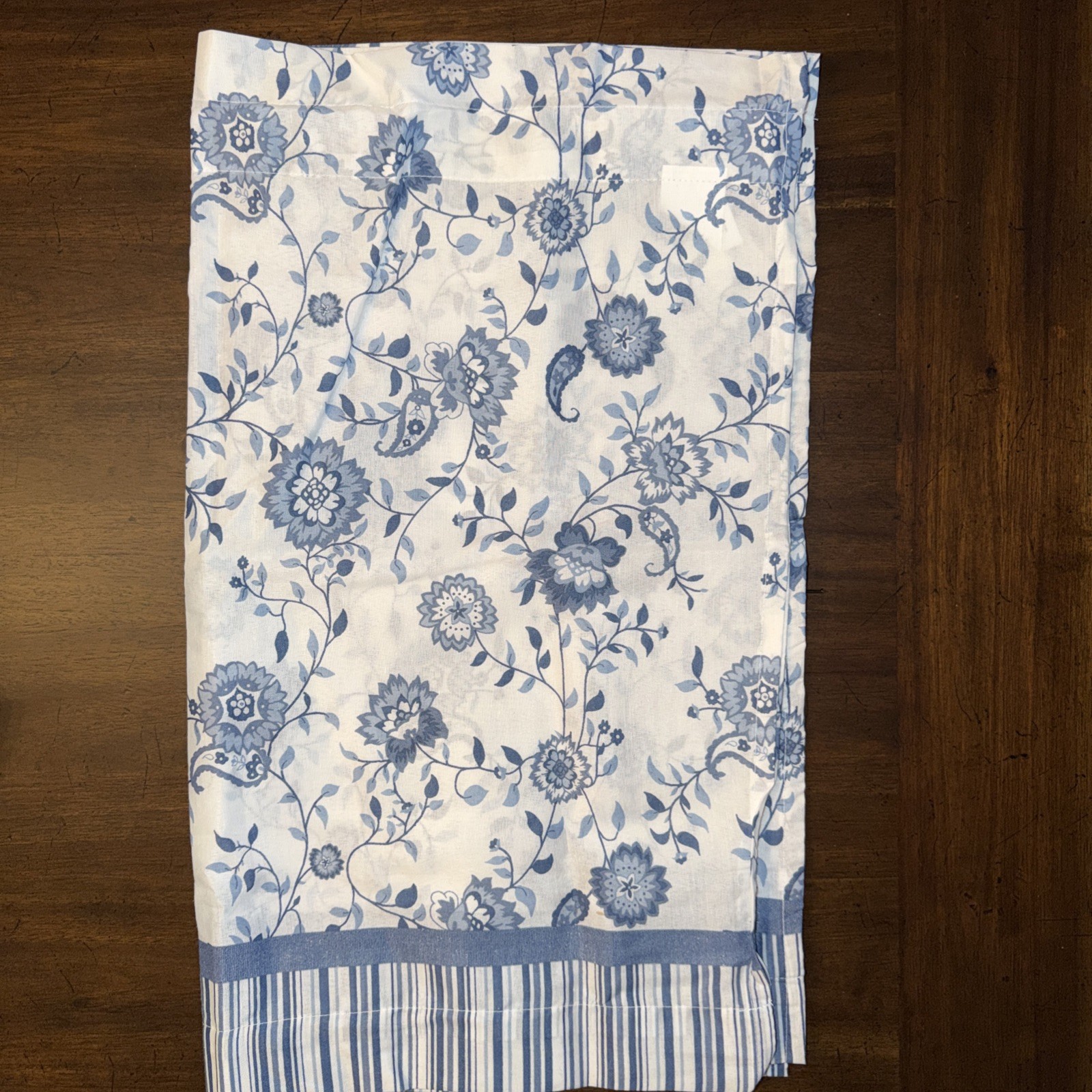 Window Valance Curtains Set of 2 Blue Floral/Stripe 58×24 Inch New