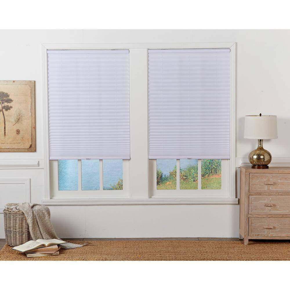 White Cordless Light Filtering Polyester Fabric Pleated Shade – 31 In. W X 64 In