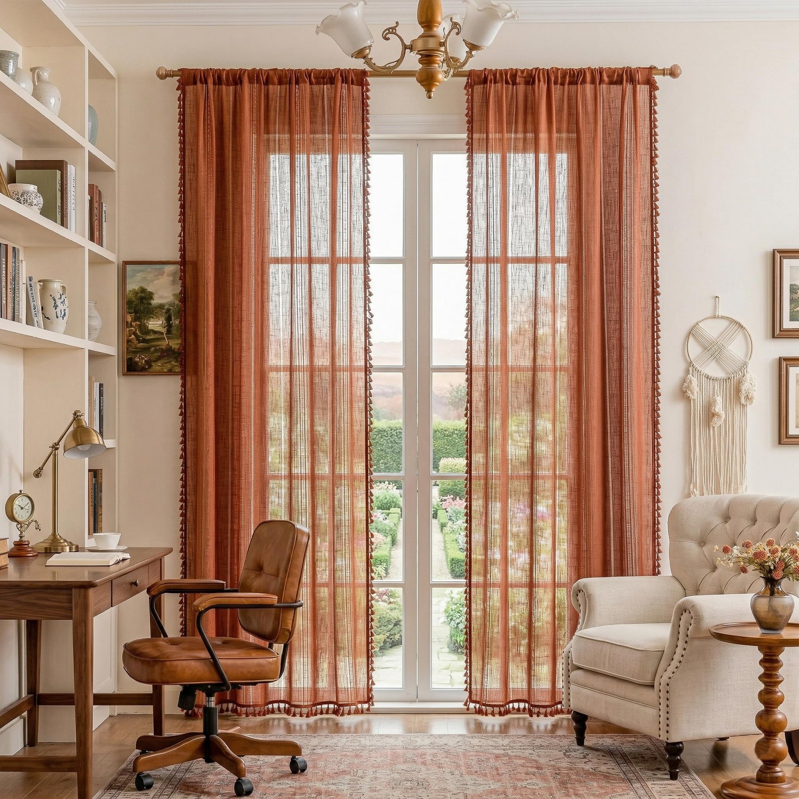 Boho Burnt Orange Curtains 84 Inches Long Semi Sheer Light Filtering Privacy …
