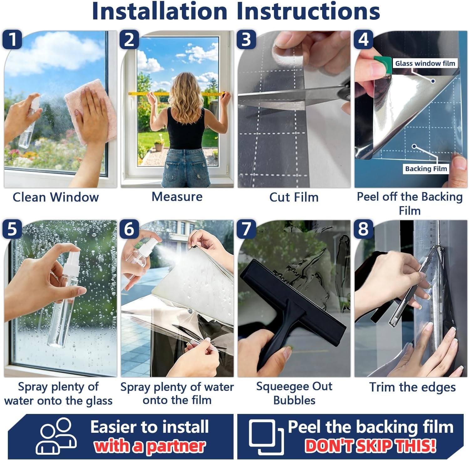 Static Cling One-Way Window Film – Privacy & Heat Control for Homes 11.8×78.7in