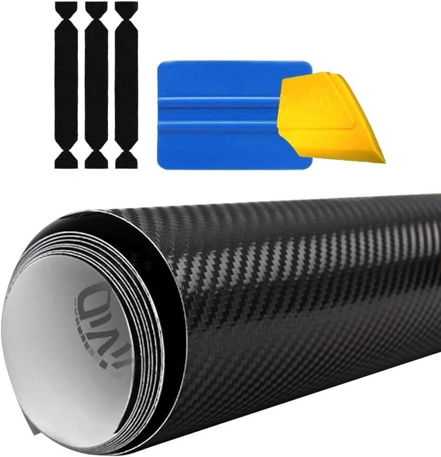 Black Carbon Fiber Automotive Vinyl Wrap Film W/ 3M Toolkit (1Ft X 5Ft)