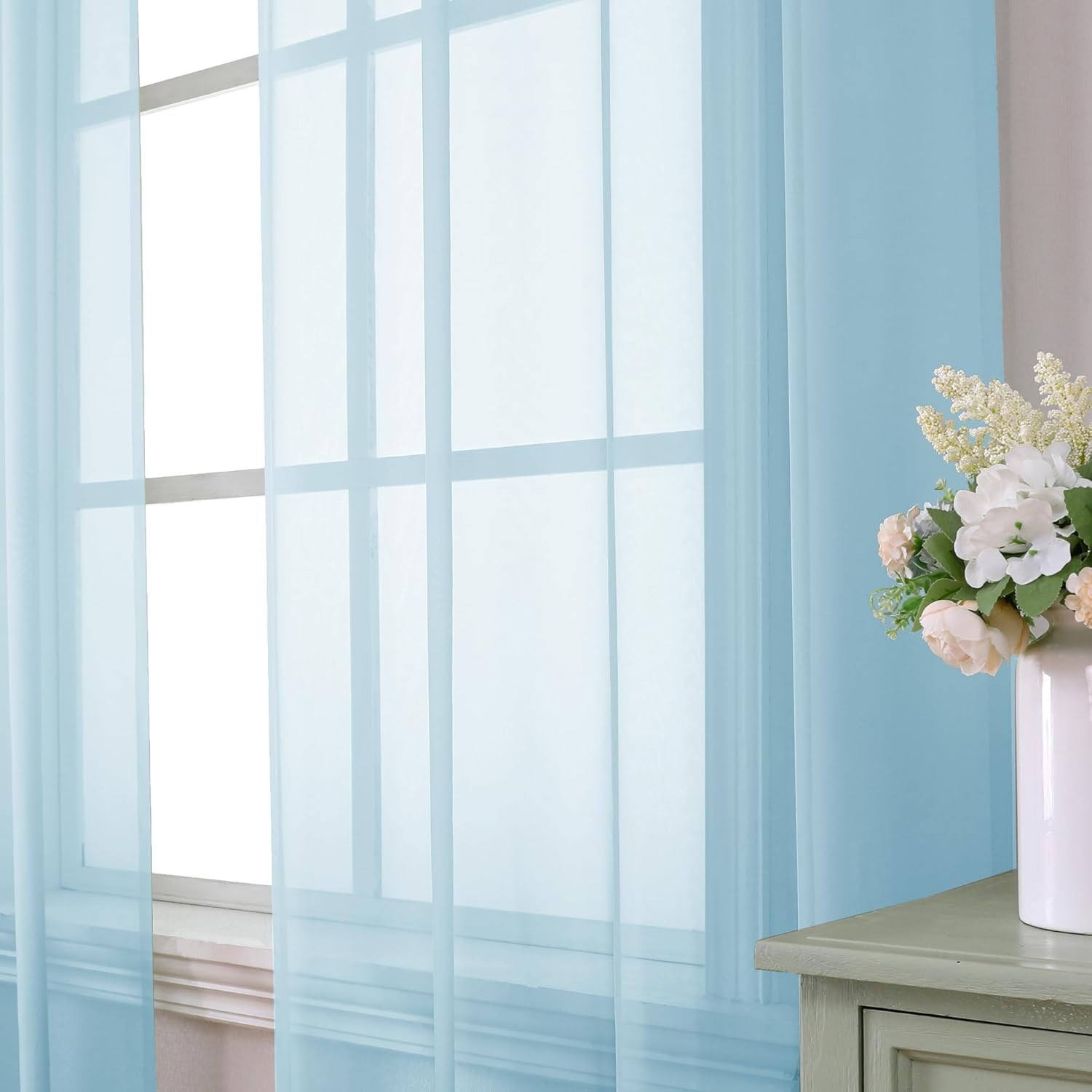 Sky Blue Sheer Curtains 84 Inch Light Filtering Voile Drapes 2 Panels