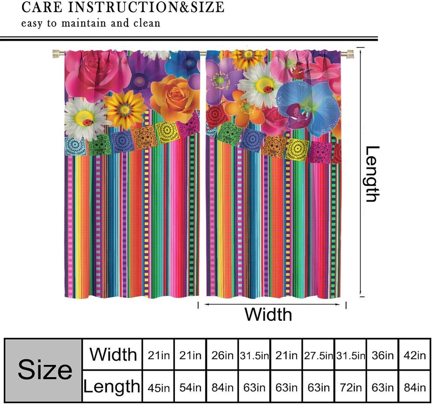 Carnival Mexican Curtains,Colorful Striped Abstract Geometric Mexican Day of the