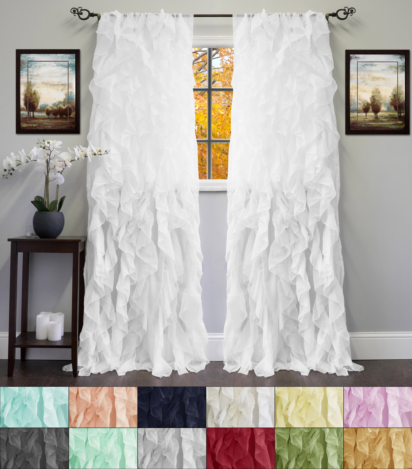Chic Sheer Voile Vertical Ruffled Tier Window Curtain Single Panel 50″ x 84″