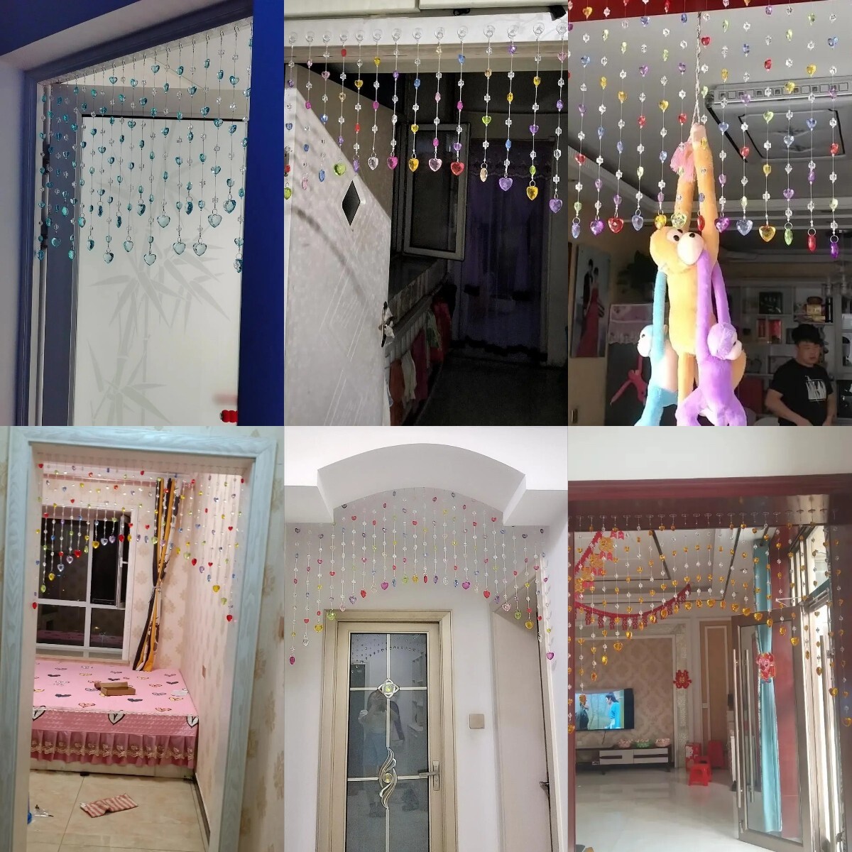 Shiny Crystal Door Curtain Heart Shaped Beading Self Adhesive Hanging Partition
