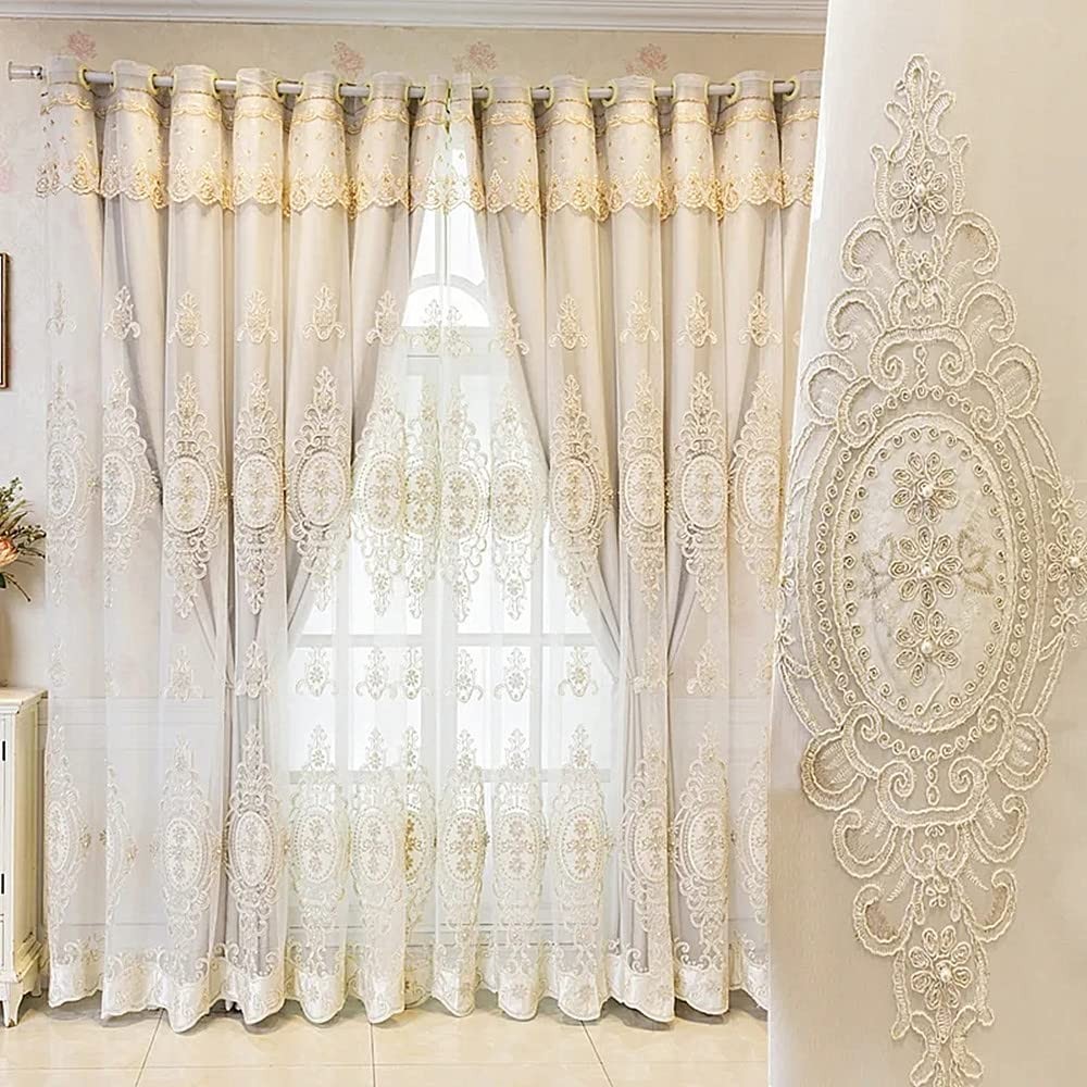 1 Pair Luxury 3D Flower Embroidered Curtains for Bedroom European Double Laye…