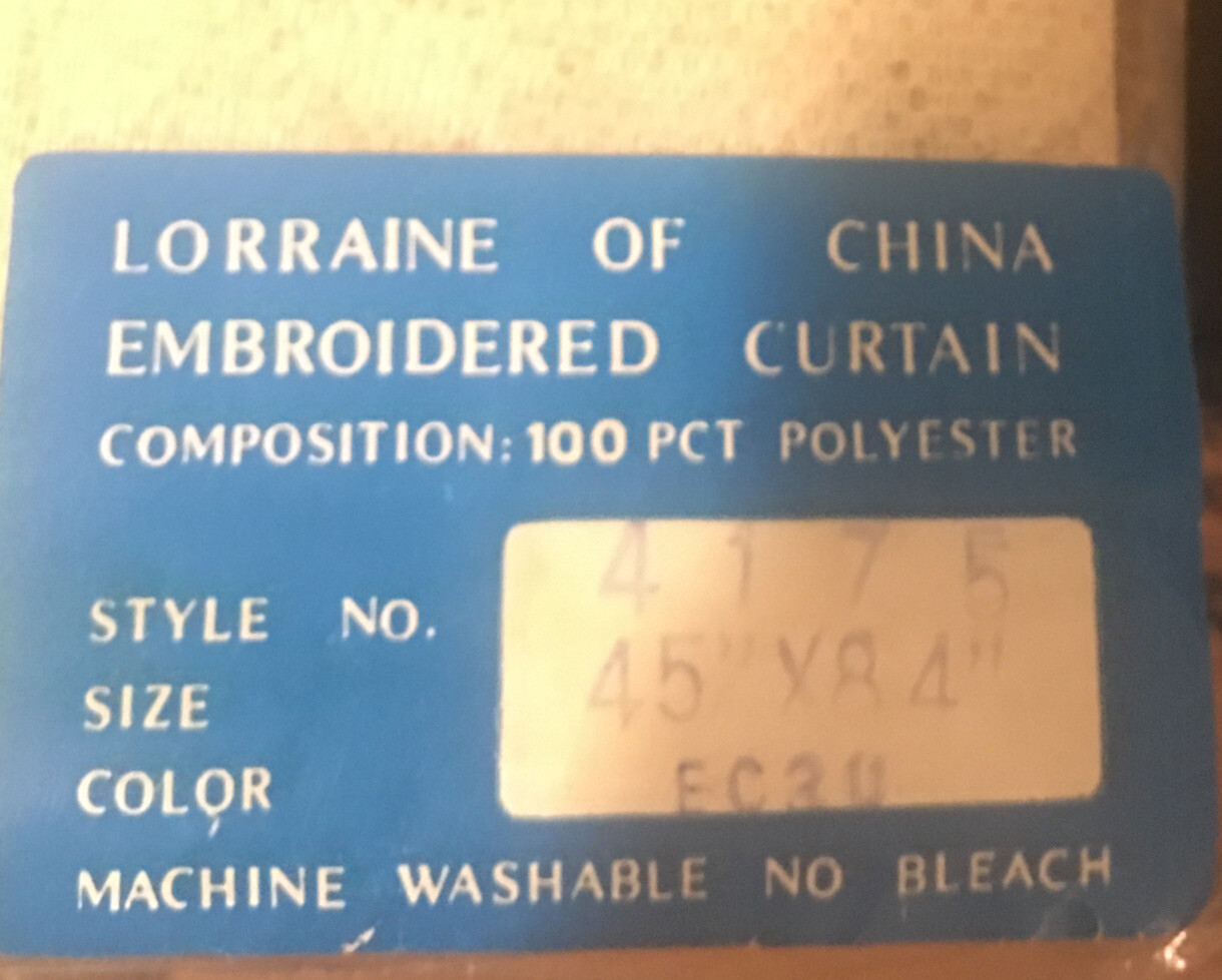 Lot Of 2 Embroidered Curtains 45 x 84” Lorraine Of China Machine Washable