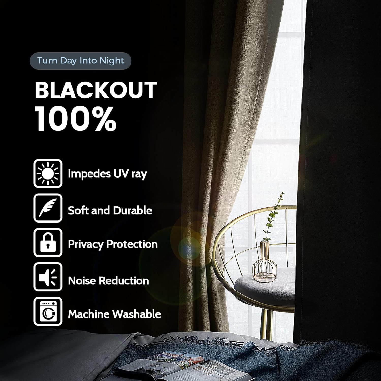 Beige 100% Blackout Curtains Room Darkening Living Room 84 Inch | Curtains for B