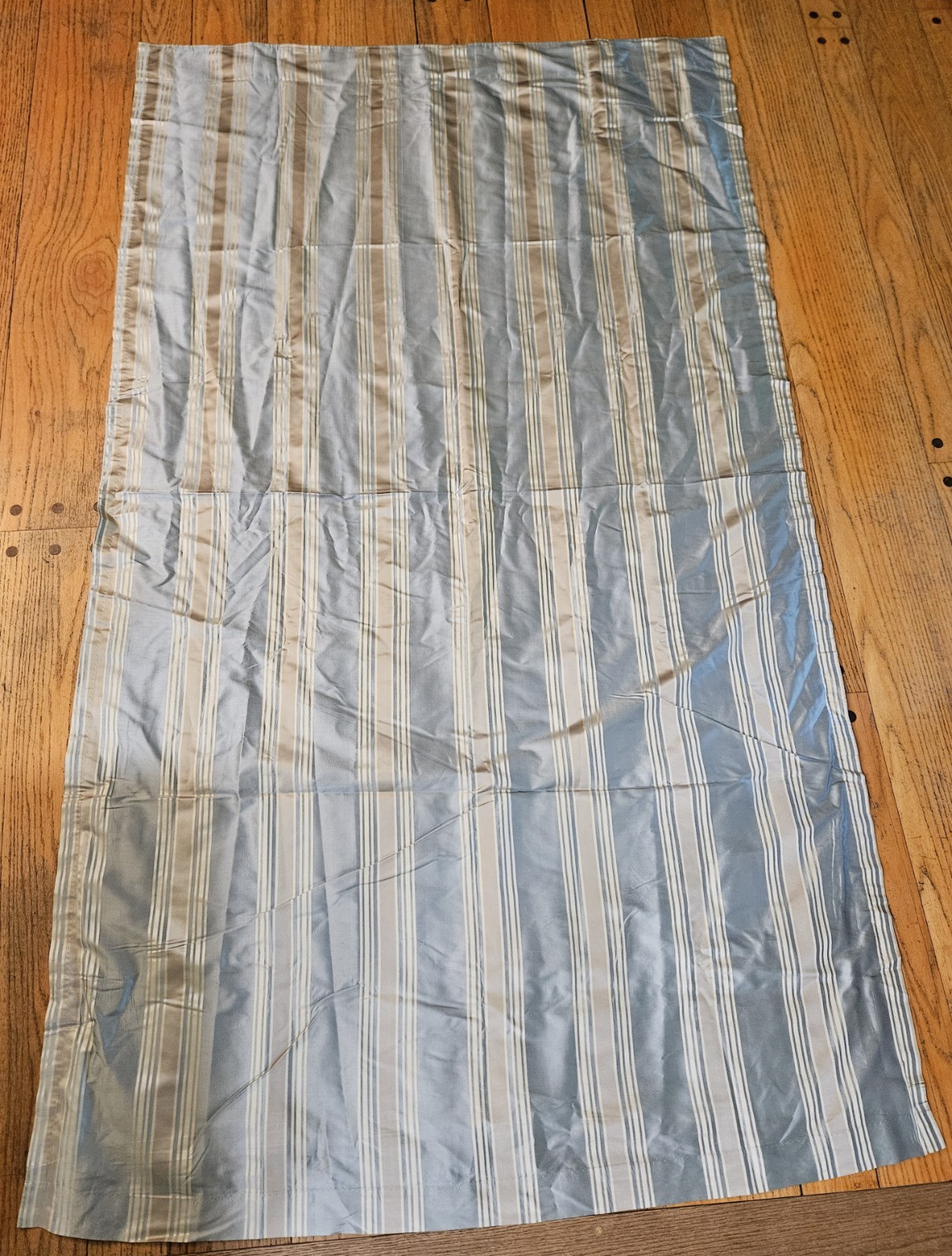 Striped Blues & Creams 100% Silk Taffeta 47″x82″ Single Lined Curtain Panel