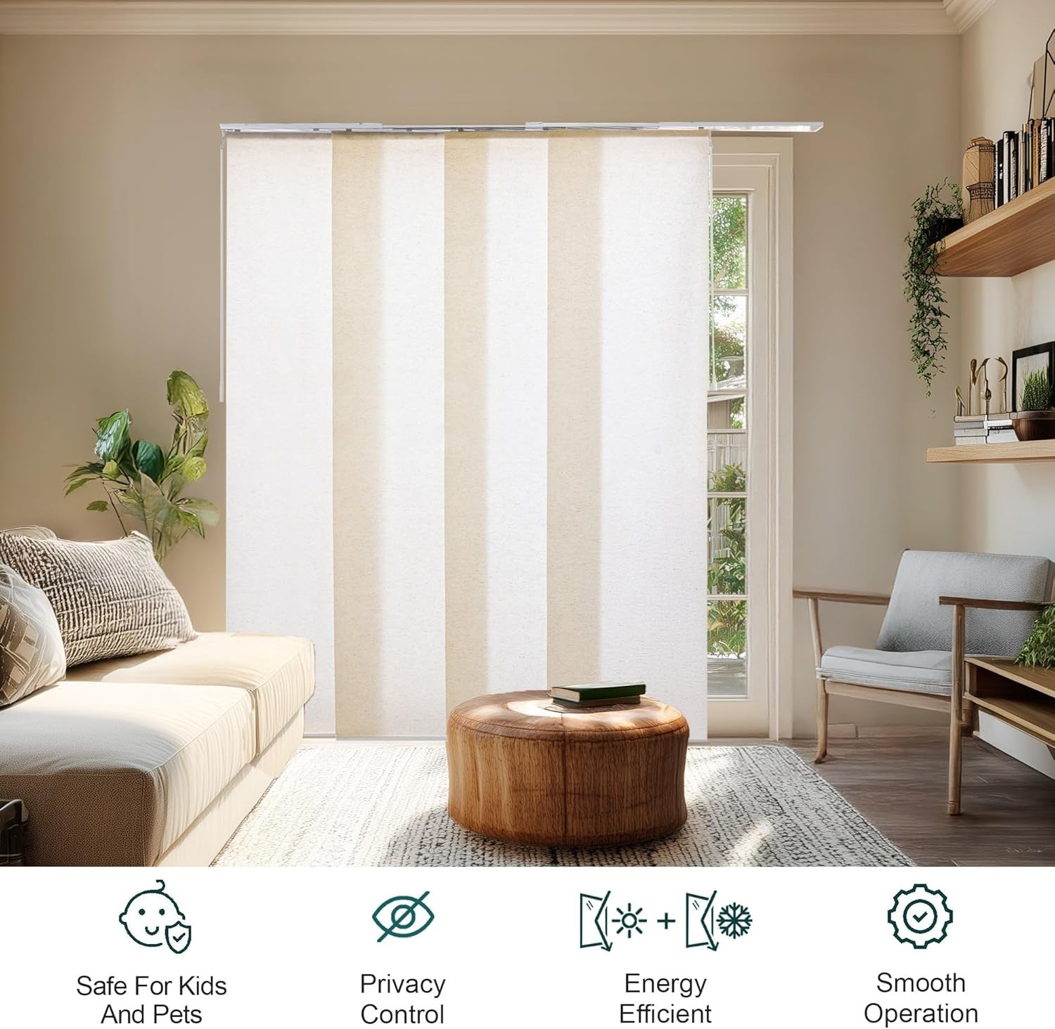 Panel Track Blinds for Sliding Glass Door & Patio Door, Embossed Textured Wea…