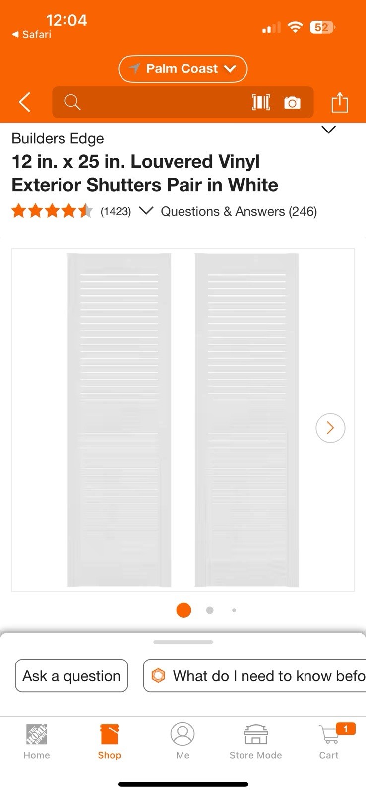 Builders Edge12 in. x 25 in. Louvered Vinyl Exterior Shutters Pair in White