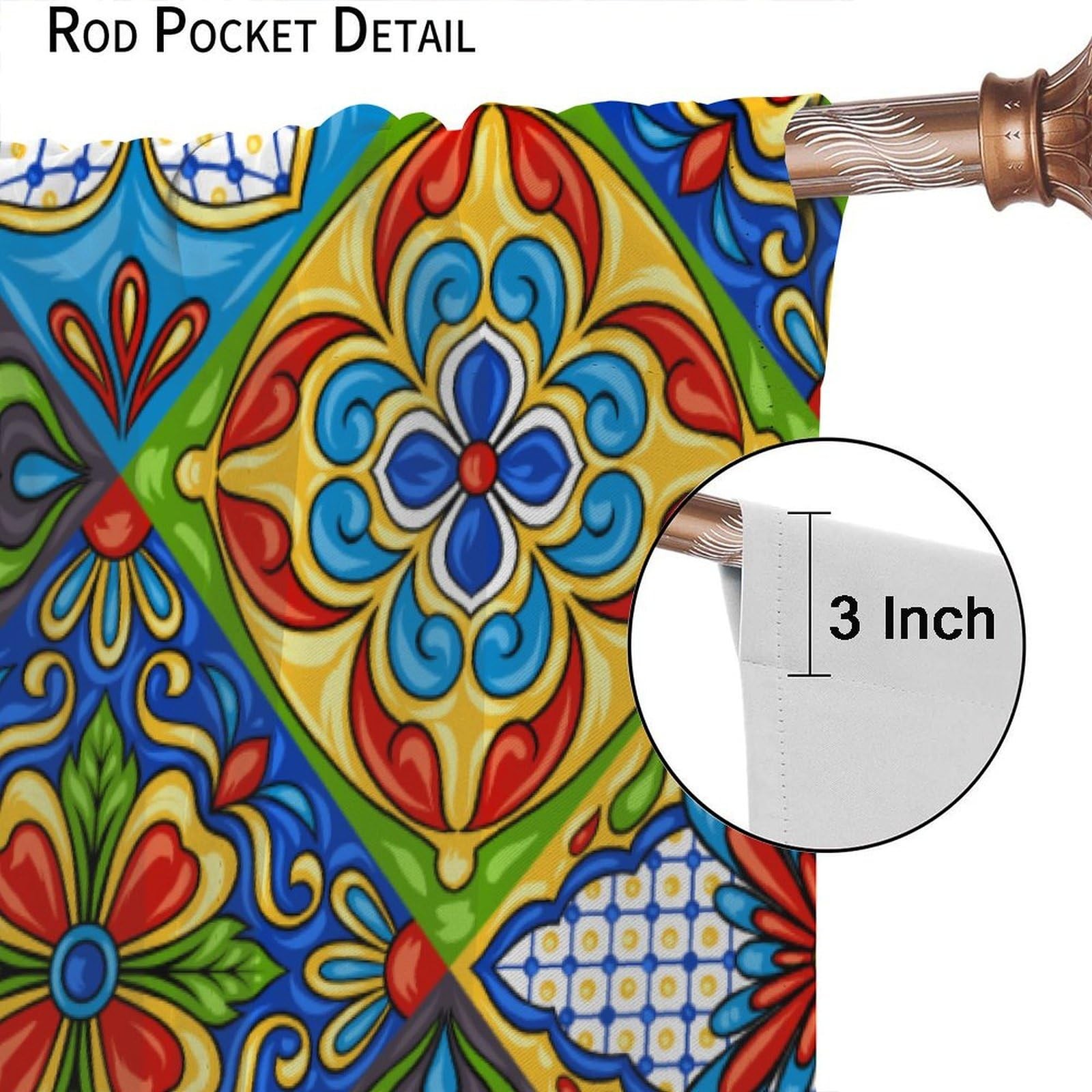 Mexican Tile Curtains, Boho Colorful Flowers Talavera Style Pattern Print Win…