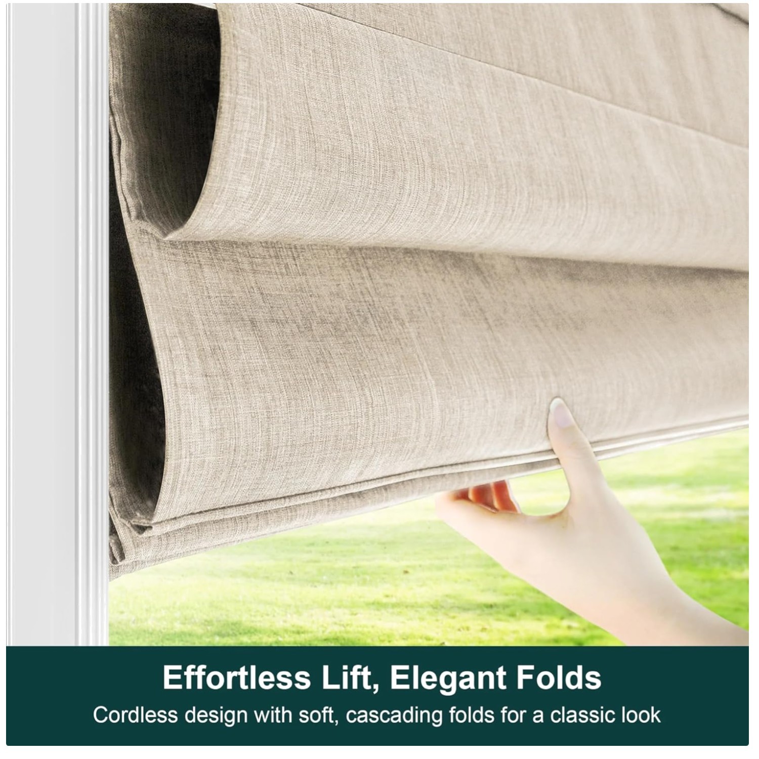 Cordless Roman Shade 34.5″ x 64″ Belgian Flax-~